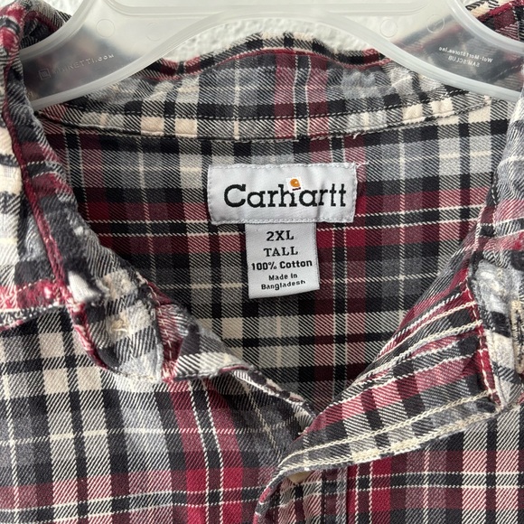 Carhartt WELL WORN 2XL Tall Flawed/Damaged Plaid Flannel Button Down Shirt - Picture 4 of 13